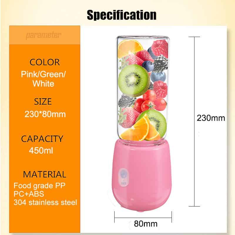 450ml 4/6 Blades Blender Electric Kitchen Mixer Juicer Fruit Cup Mini Portable Food Processor USB Rechargeable Quick Juicing
