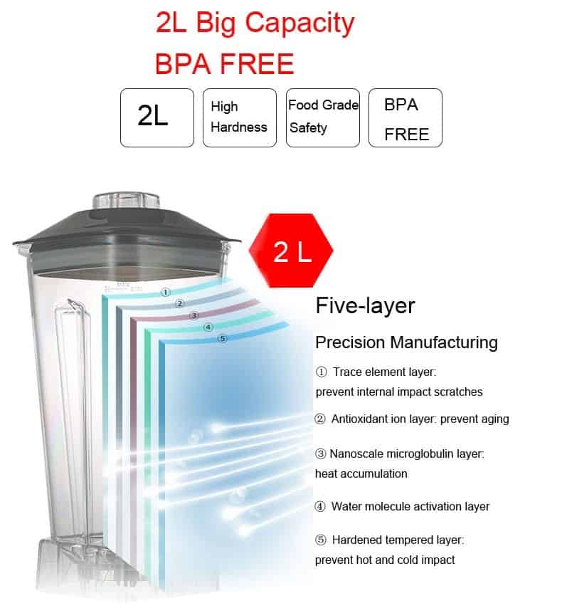 Timer BPA Free 3HP 2200W Commercial Blender Mixer Juicer Power Food Processor Smoothie Bar Fruit Electric Blender