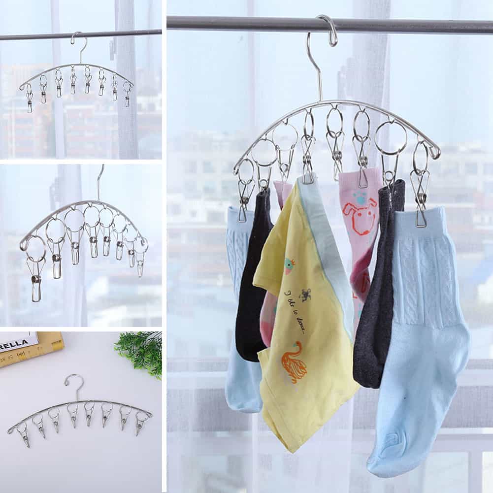 8 Pegs Stainless Metal Laundry Socks Washing Clothes Hooks Airer Outdoor Home Bath Dryer Rack Hanger