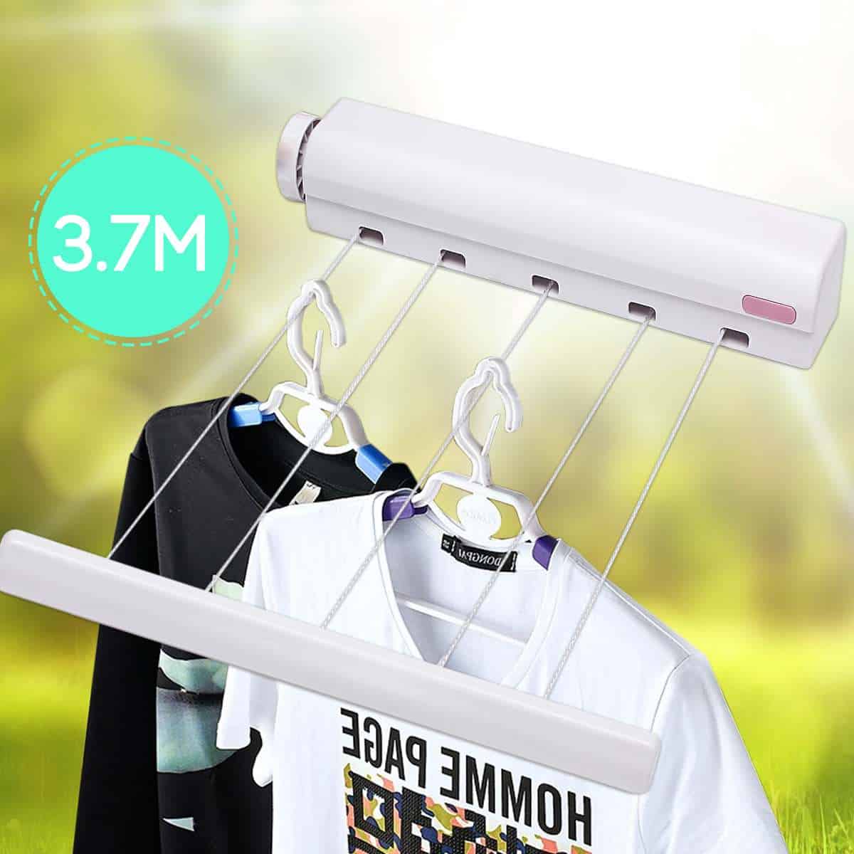 3.7M 5 Line Retractable Clothes Airer Washing Line Laundry Wall Mount Dryer Hanger Clothesline Outdoor Washing Line Drying Rack
