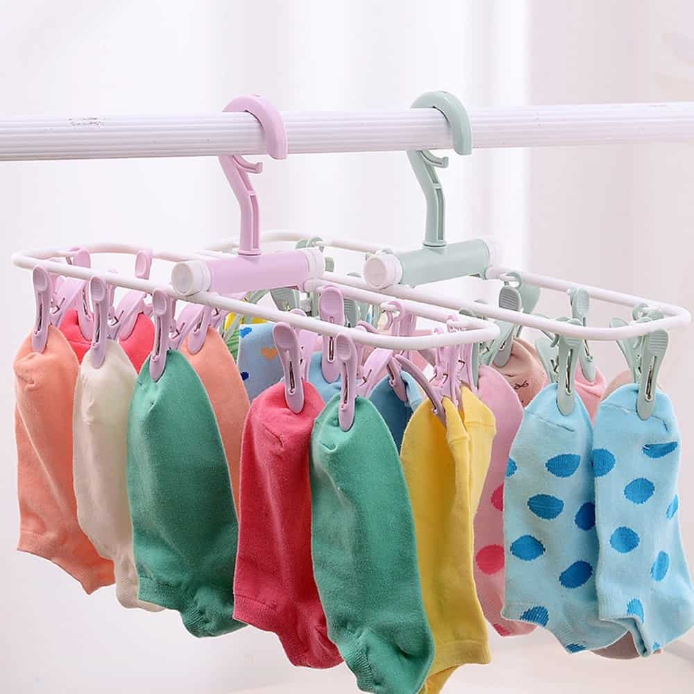 12 Clip Folding Drying Rack Underwear Socks Clip Multi-functional Clothes Rack Plastic Portable Clothe Drying Rack Hanger Dryer