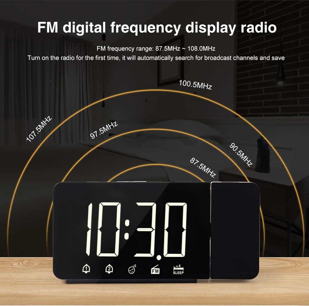 FanJu Alarm Clock LED Large Digital Projection Wall Table Snooze Function FM Radio USB Nightlight Clocks Watch Home Decoration