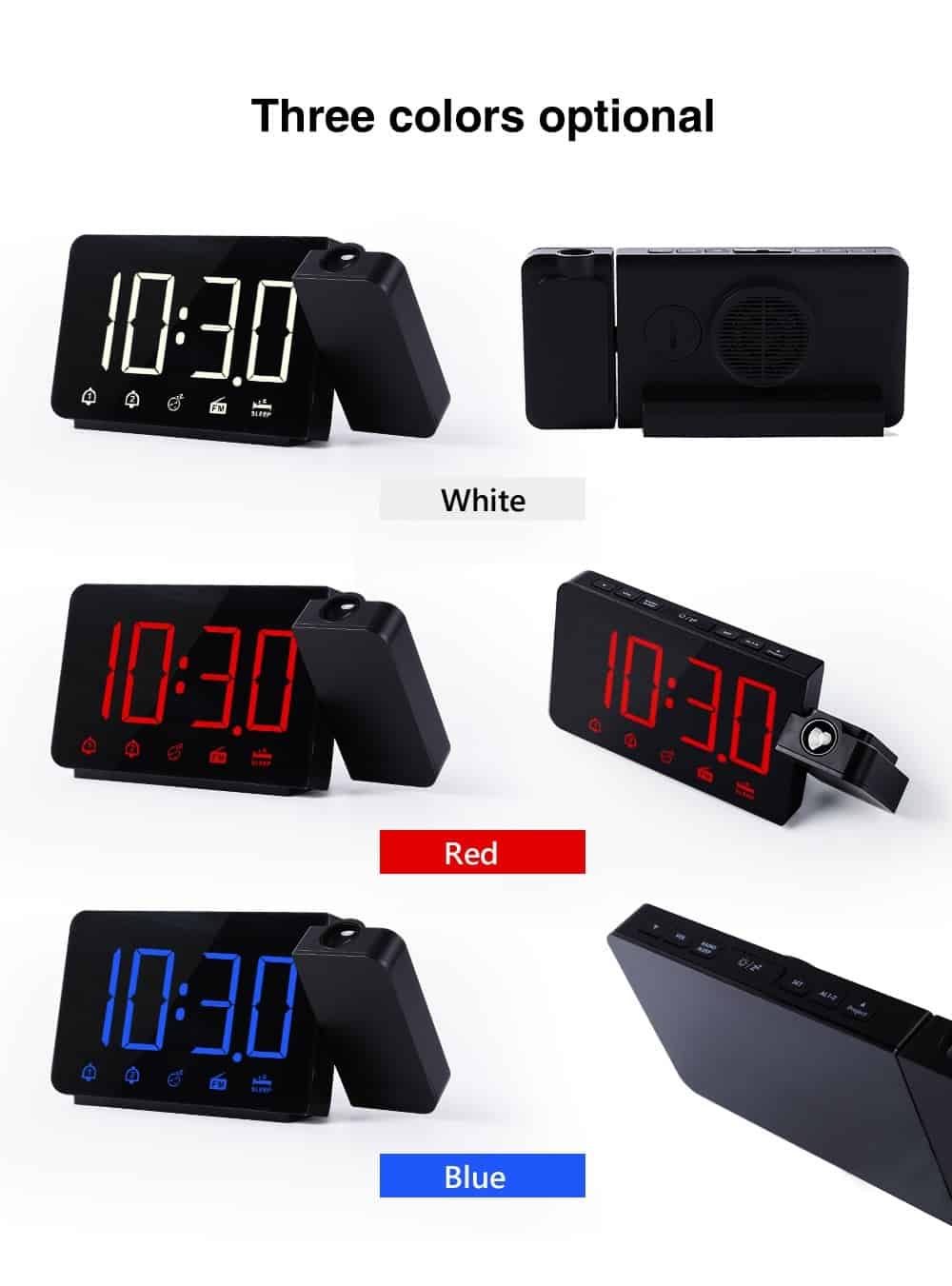 FanJu Alarm Clock LED Large Digital Projection Wall Table Snooze Function FM Radio USB Nightlight Clocks Watch Home Decoration