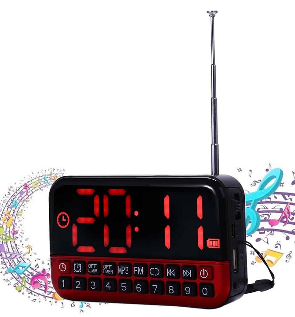 Digital Alarm Clock LED Display Radio music MP3 Speaker Travel Snooze func wireless Antenna Office Home For Parent The Aged
