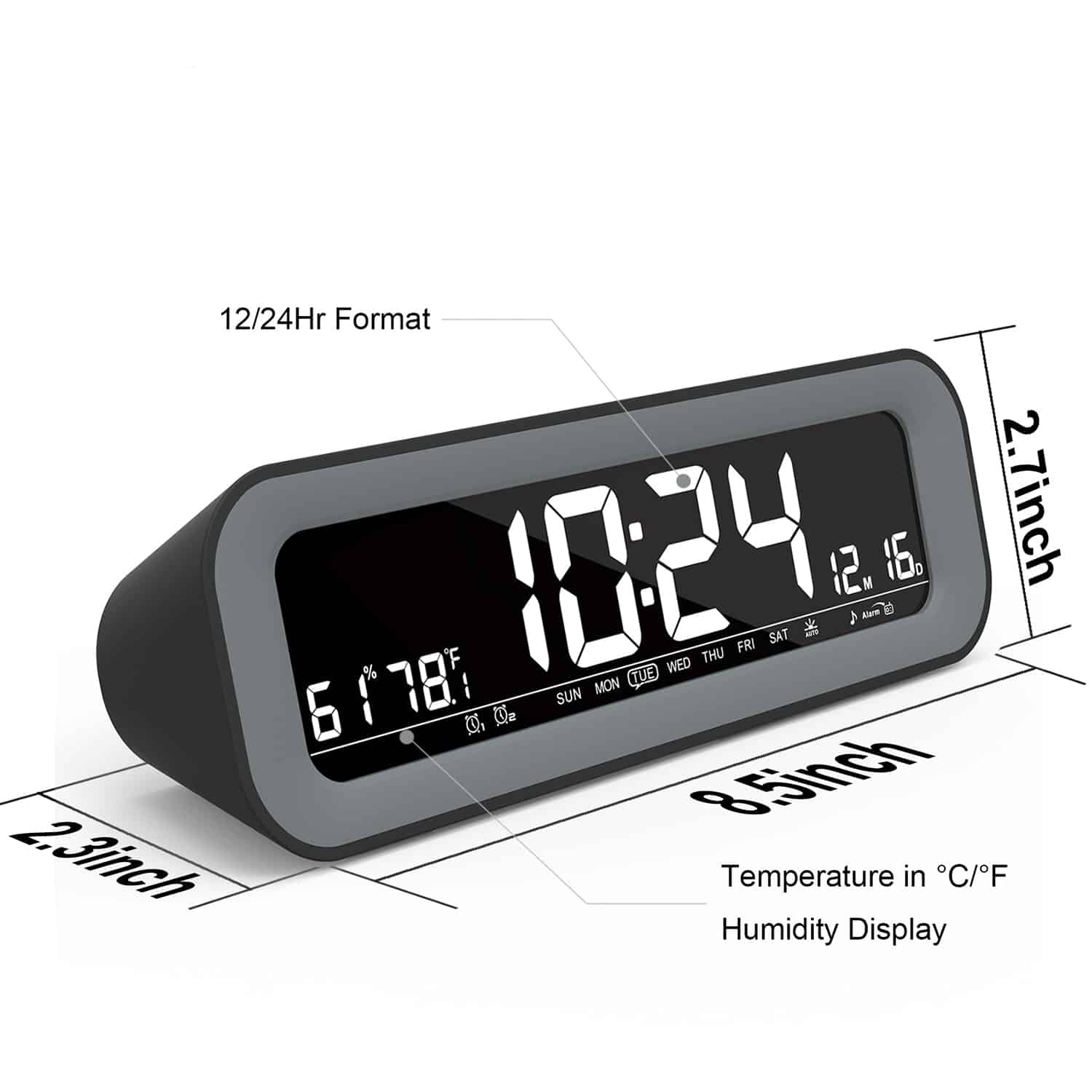 Digital Clock With LED Auto Backlight FM Radio Clock with Timer and Temperature Large Display Calendar Clock with Dual Alarms