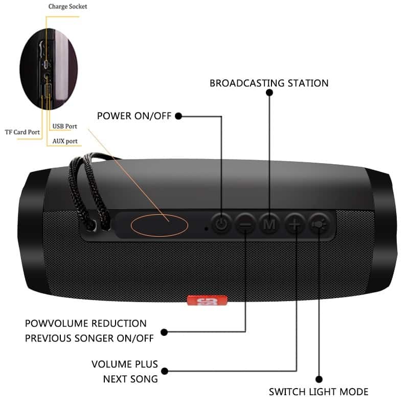 Portable Speaker Bluetooth Column Wireless Speaker High BoomBox Outdoor Bass HIFI TF FM Radio soundbar with LED Light