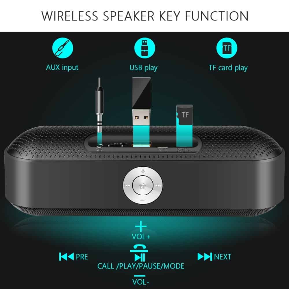 TOPROAD Portable Bluetooth Speaker Wireless Stereo Sound Boombox with Microphone Support TF AUX FM Radio Speakers For Phone PC