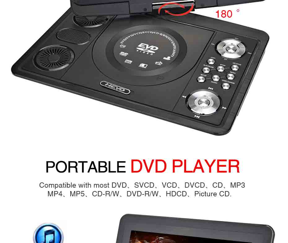 TRANSCTEGO DVD Player Portable Car TV 13.9 Inch Big players LCD Screen For Game FM DVD VCD CD MP3 MP4 with Gamepad TV Antenna