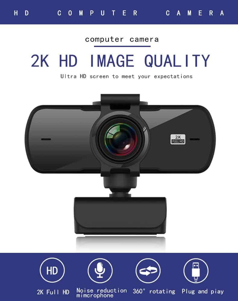 New Webcam 2K Auto Focus USB Full HD Web Camera with Microphone Cam for Mac Laptop Computer Video Live Streaming
