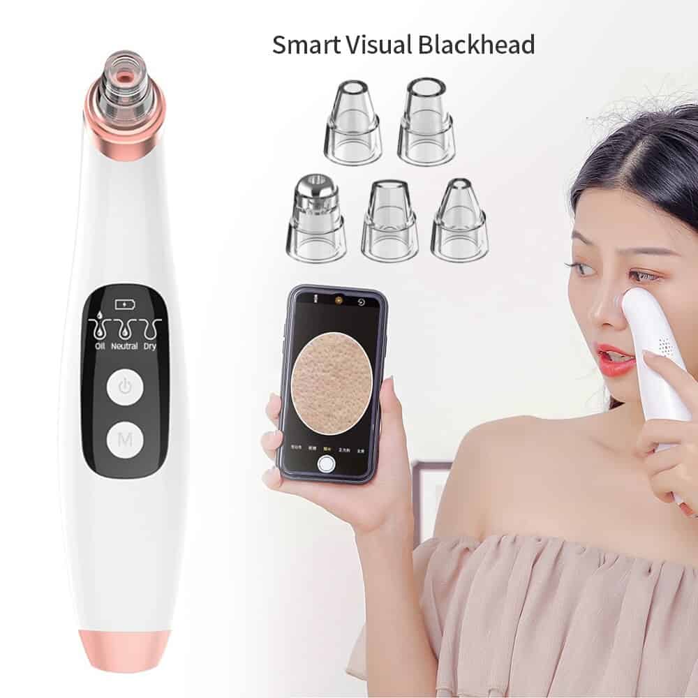 WiFi Camera Visual Face Blackhead Remover Vacuum Suction Pore Cleaner Face Deep Nose Cleasning Pimple Removal With 5 Heads Tool