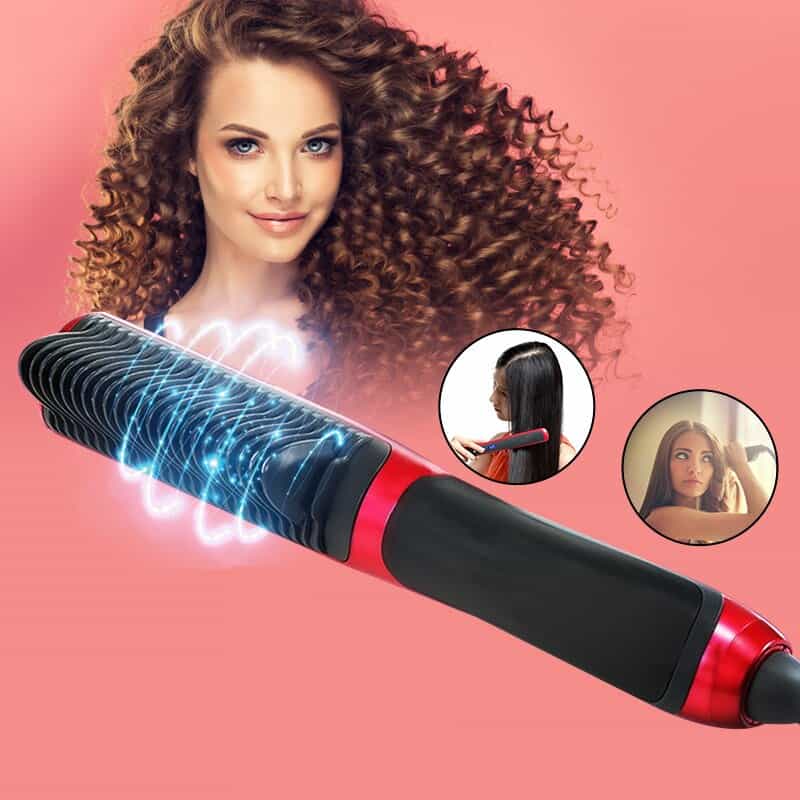 2 in 1 Hair Dryer Hot Air Brush Ceramic Hair Straightener Curler Comb Roller Electric Ion Blow Dryer Brush Personal Appliance