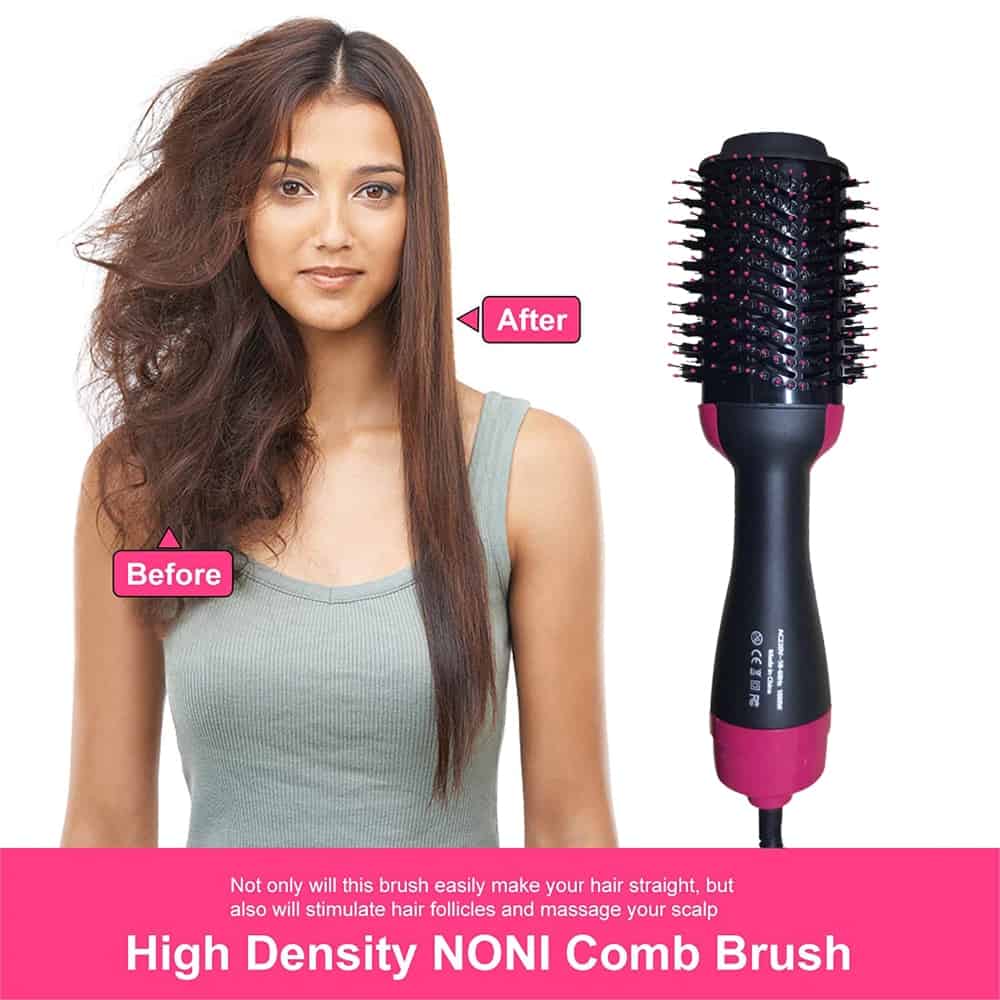 Professional 2 In 1 Hair Dryer Hot Air Brush 4 Gears Hair Straightener Comb Curling Brush Roller Electric Ion Blow Dryer Tool