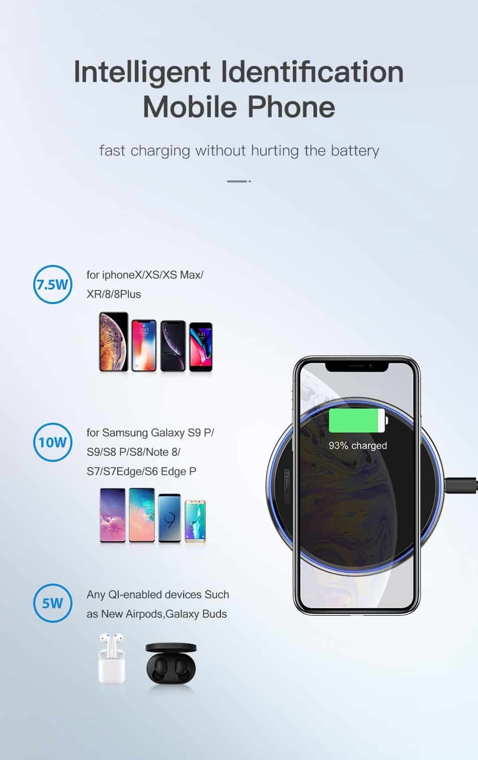 KUULAA 15W Wireless Charger For iPhone X/XS Max XR 8 Plus Mirror Qi Wireless Charging Pad For Samsung S9 S10+ Note 9 8