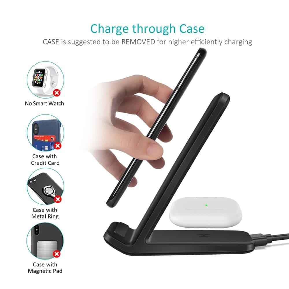 FDGAO 15W Qi Wireless Charger 2 in 1 Fast Charging Stand For iPhone 12 Mini 11 Pro XS Max XR X 8 Airpods Pro Samsung S20 S10 S9