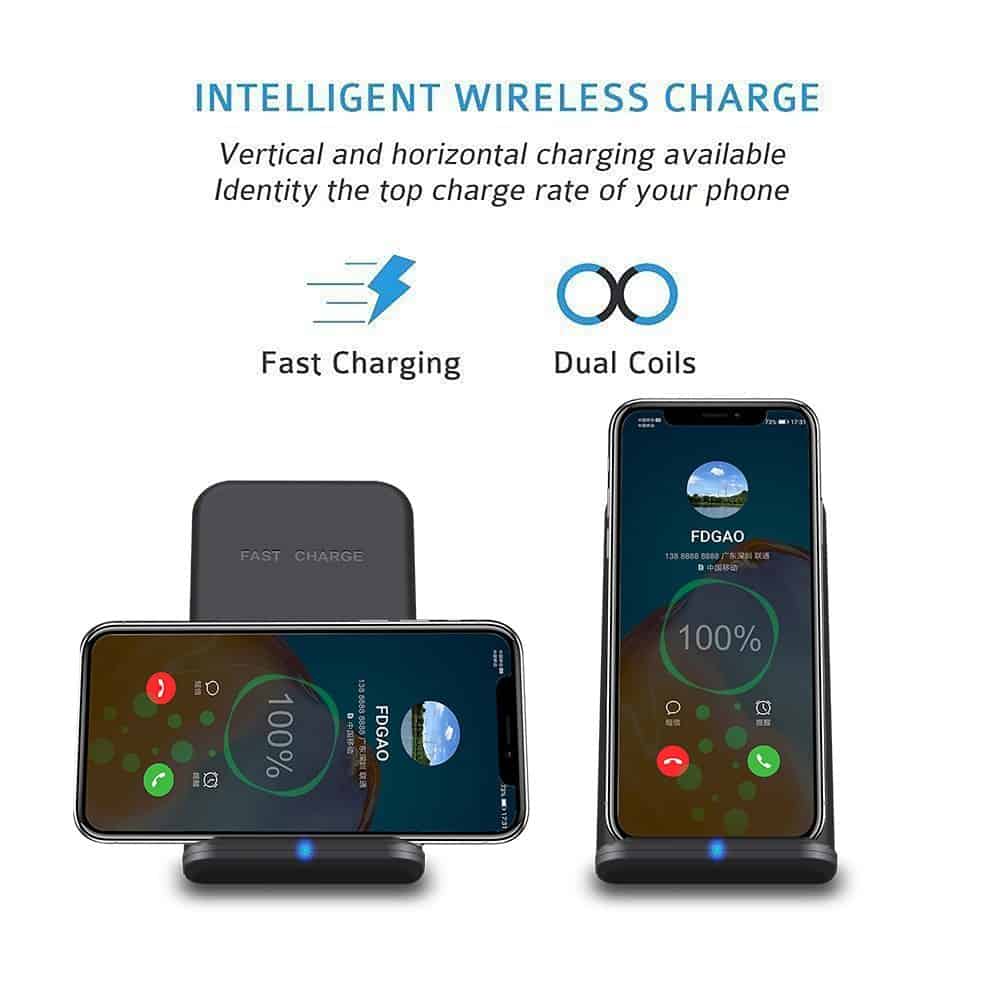 FDGAO 15W Qi Wireless Charger 2 in 1 Fast Charging Stand For iPhone 12 Mini 11 Pro XS Max XR X 8 Airpods Pro Samsung S20 S10 S9