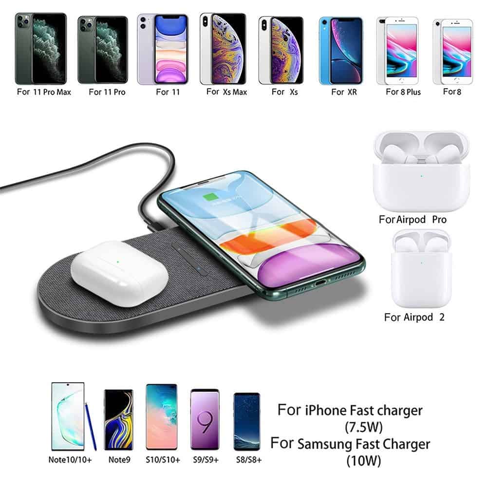 2 in 1 30W Dual Seat Qi Wireless Charger for Samsung S20 S10 Double Fast Charging Pad For iPhone 12 11 XS XR Huawei Mate 40 Pro