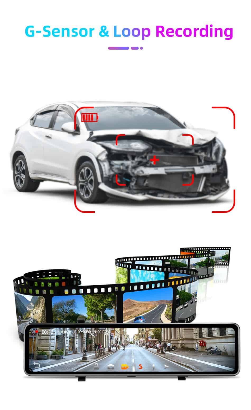 Jansite 12 inch Android Mirror Car Dash Camera DVR Rearview Mirror 2G+32G IPS 4G internet ADAS GPS Navigation WI-FI Bluetooth