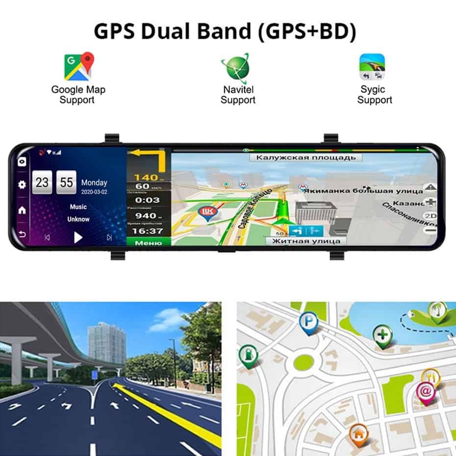 Bluavido 12 Inch Car Mirror Android 8.1 DVR Dash Camera 1080P Dual Lens WiFi GPS Navigation ADAS Remote Auto Video Surveillance