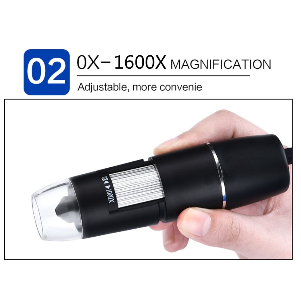 Cewaal 3 In 1 New Portable HD 1600X 2MP Zoom Microscope 8 LED Micro USB Type-c Digital Handheld Magnifier Endoscope Camera