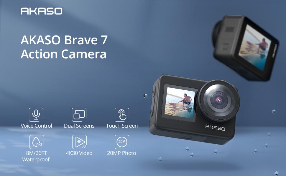 AKASO Brave 7 4K30FPS 20MP WiFi Action Camera Touch Screen Vlog Camera EIS 2.0 Zoom Voice Control Waterproof Camera Suport Mic