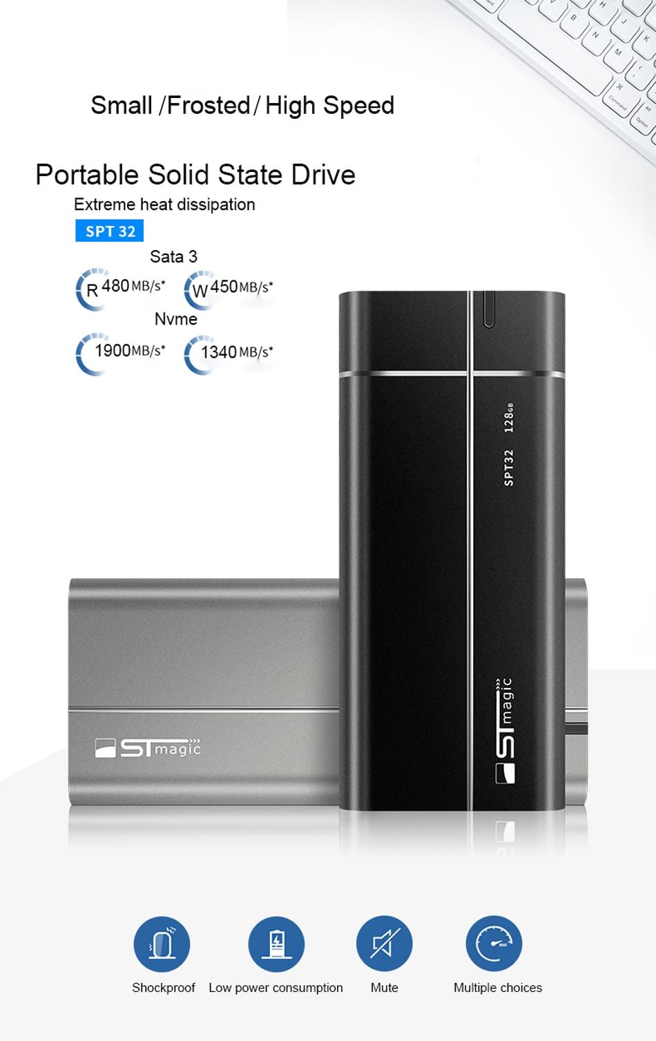 Stmagic Spt32 Fast Cooling External SSD hard drive 128GB SSD 512GB 1TB Portable SSD NVM2 Sata 3 for laptop with Type C USB 3.1