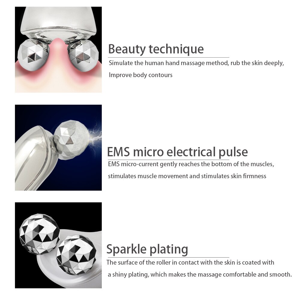 3D Electric Microcurrent Face Slimming Massage Roller Gouache Scraper for Face EMS Facial Microcurrent Roller for Face Skin Care