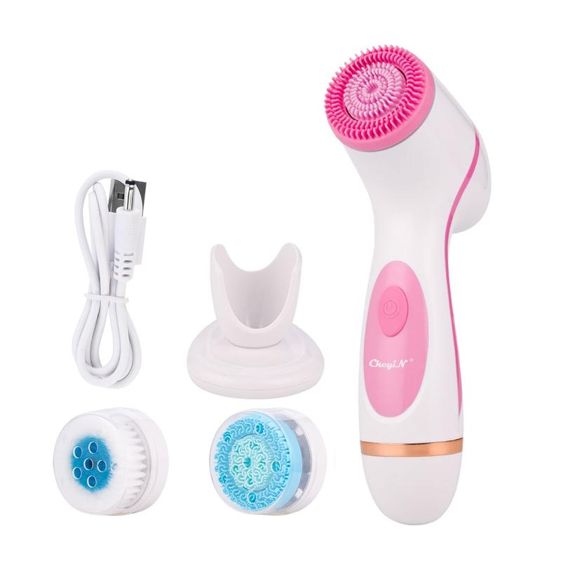 3 In 1 Electric Silicone Facial Cleansing Brush USB Rechargeable Face Massager Pore Cleaner Skin Peeling Blackhead Remover Tool