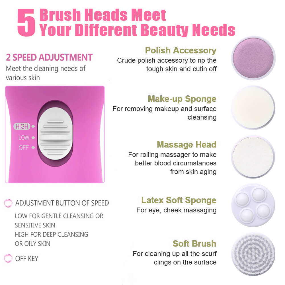 5 6 in 1 Electric Facial Brush Washing Face Cleansing Massager Machine Silicone Skin Beauty Makeup Cleanser Remover device Sets