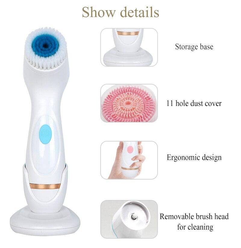 3in1 Electric Face Cleanser Silicone Soft Brush USB Rechargeable Facial Wash Massager Brushes Replacement Beauty Machine