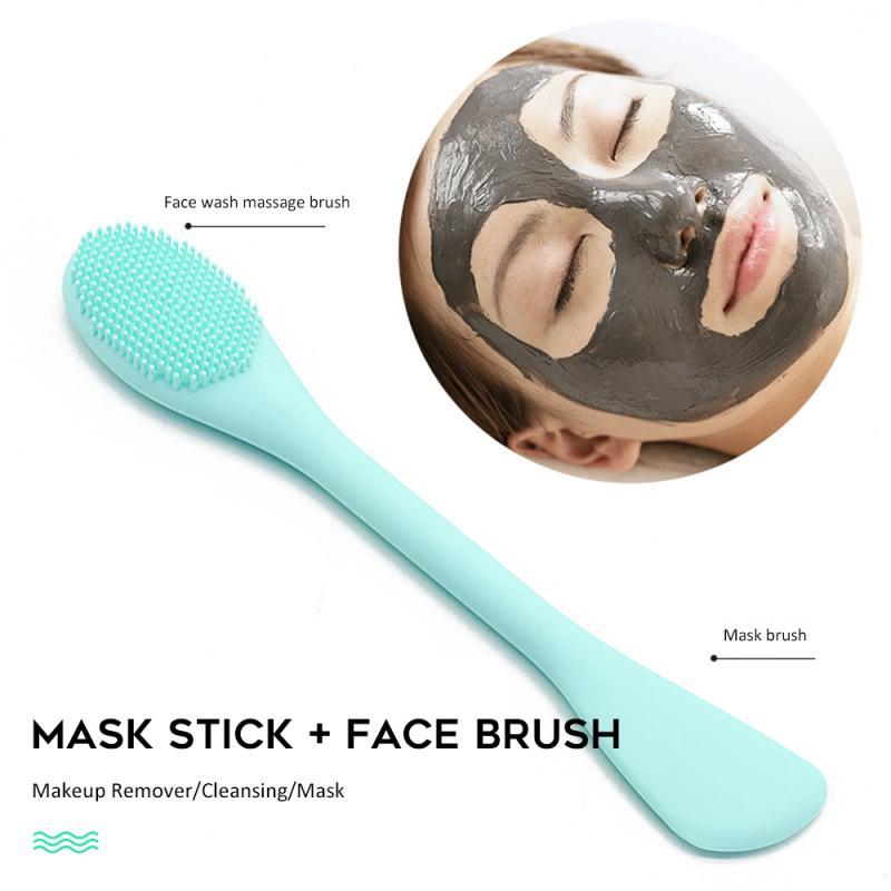 2in1 Silicone Facial Cleanser Wash Brush+Mask brush Soft Fiber Face Cleaning Portable Size Face Massage Washing Skin Brush