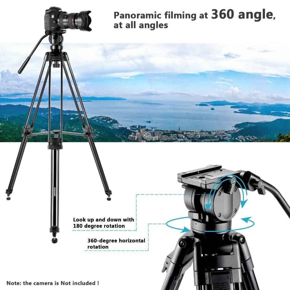 Neewer Professional 61 inches/155 cm Aluminum Alloy Video Camera Tripod 360 Degree Fluid Drag Head 1/4+3/8-inch Quick Release