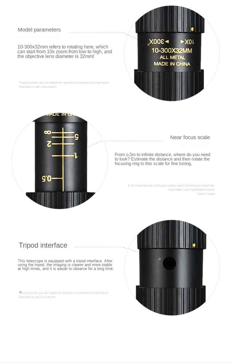 10-300X40mm Super Zoom Monocular Telescope Binoculars BAK4-Prism Body Steel Take Photo 4K Video Low Light Night Vision Camping