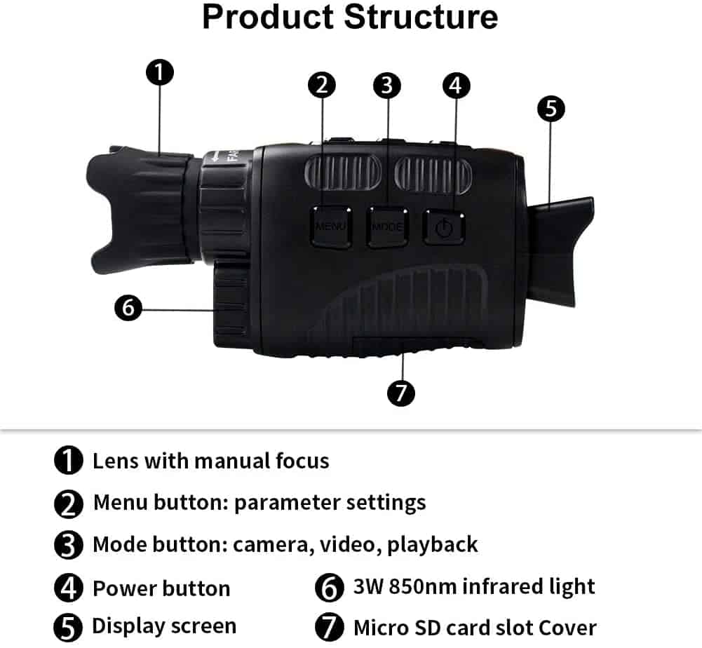 Night Vision Monocular Record Video Night Vision Scope 1.5 Inch LCD Display Water Resistent Goggles Playback Funtion for Outdoor