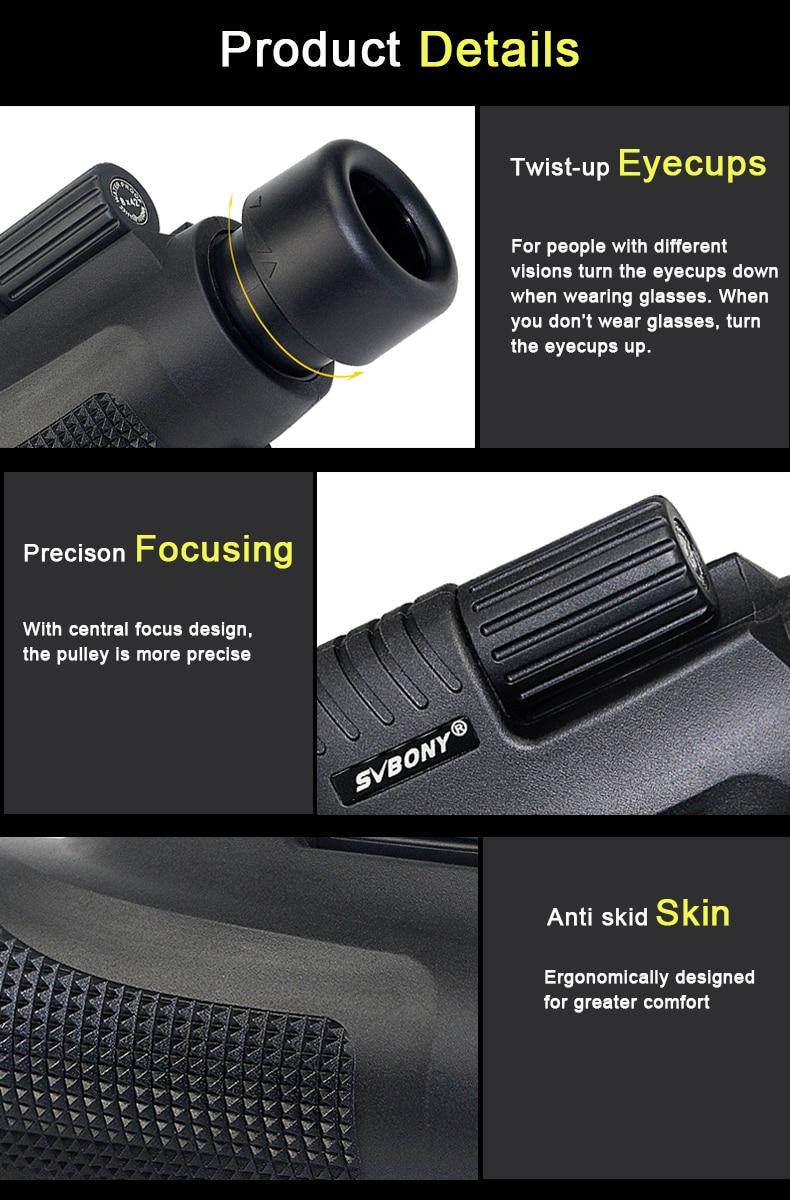SVBONY Monocular 8x42 Hand Focus Telescope Glass Lenses BK7 Prism for Hunting Hiking Birdwatching Waterproof Binoculars F9116AB