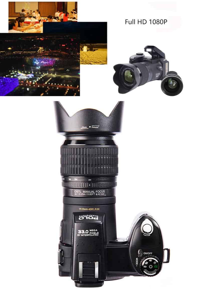 ELRRICH 2021 HD Digital Camera POLO D7100 33Million Pixel Auto Focus Professional SLR Video Camera 24X Optical Zoom Three Lens