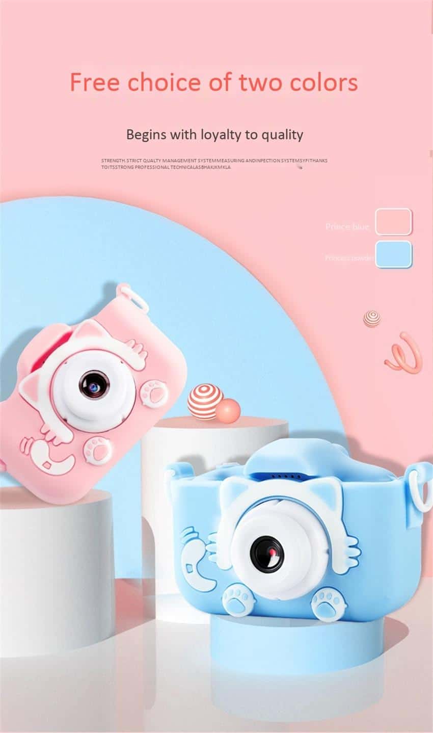 Kids Cameras With Cute Cat Protective Shell Mini Digital HD IPS Screen Toys For Girls Children Boys Birthday Gifts Video Camera